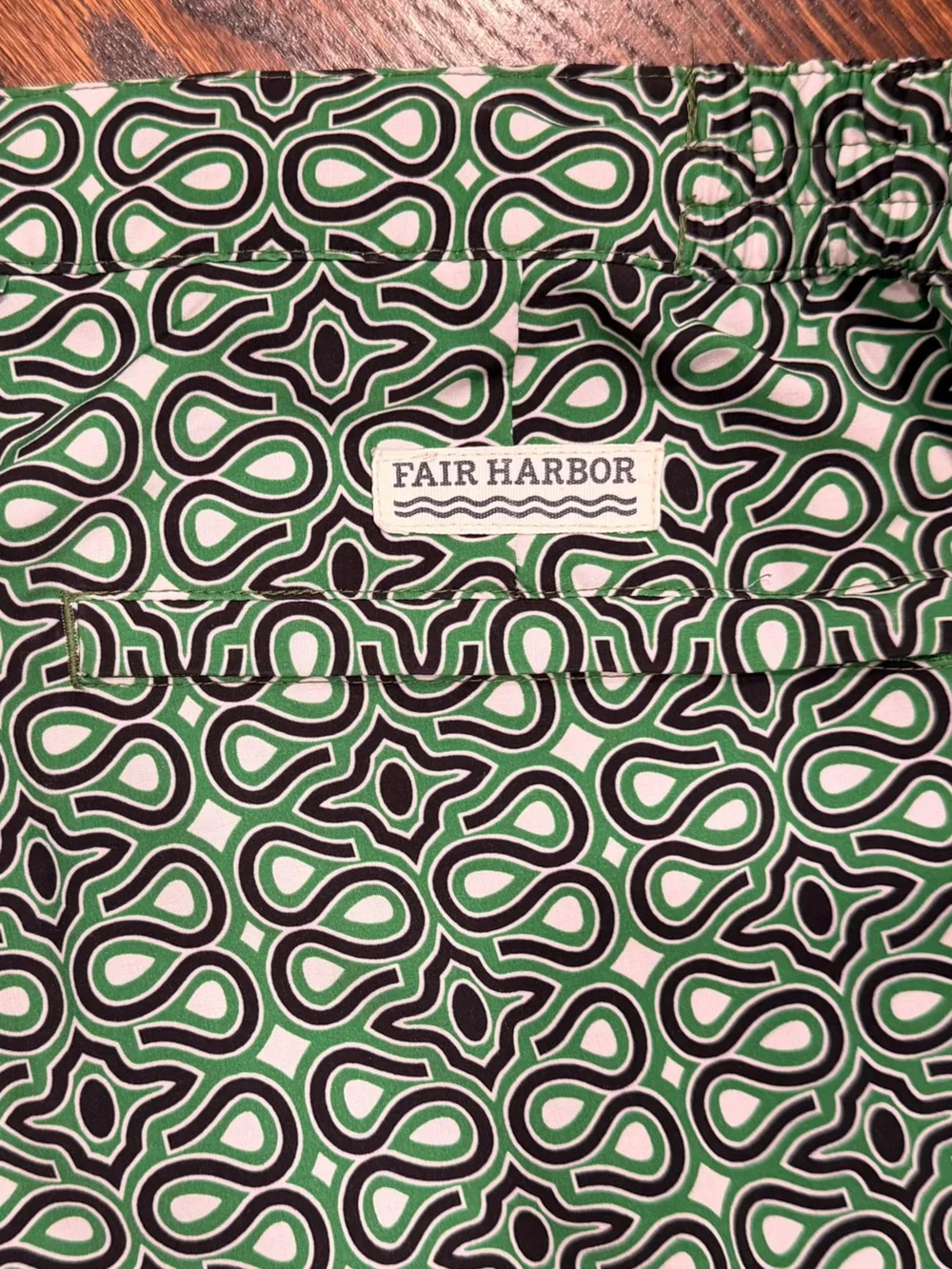 Fair Harbor Swim. Green & Black Patterned Men’s Swim Trunks. Size 32 Waist.